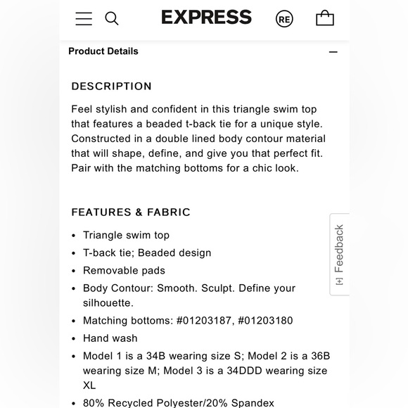 Triangle Beaded T-Back Body Contour Swim Top - Picture 3 of 3